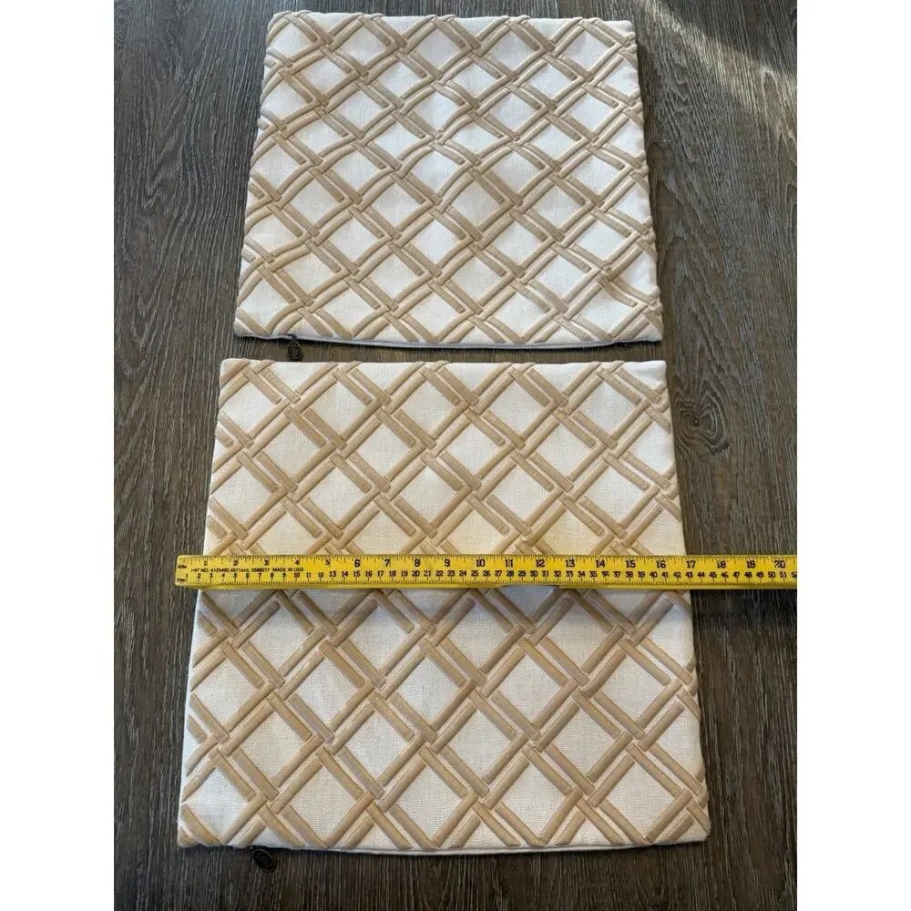 Pier 1 Pillow Cover‎ Embroidered Raised LT Brown/Tan Lines 